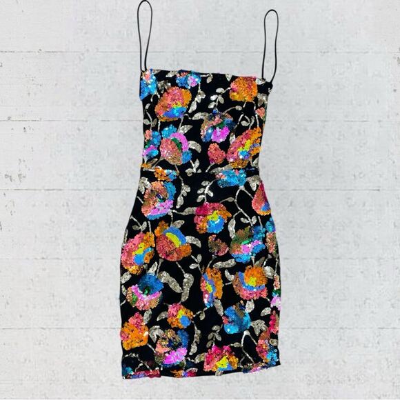 Lucy in the Sky Starstruck Strappy Multicolor Sequin Dress in Black Size XS - Picture 3 of 13